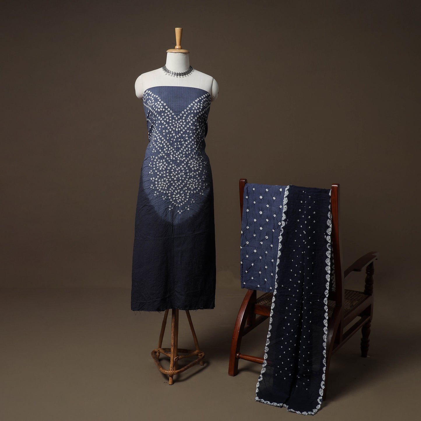Kutch Bandhani Cotton Unstitched Dress Material: Kurta, Bottom & Dupatta 44