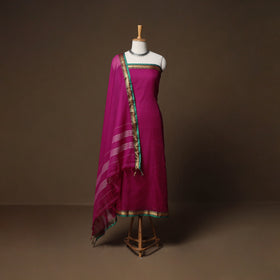 Dharwad Mercerised Cotton 3pc Unstitched Dress Material Suit Set with Woven Border 09