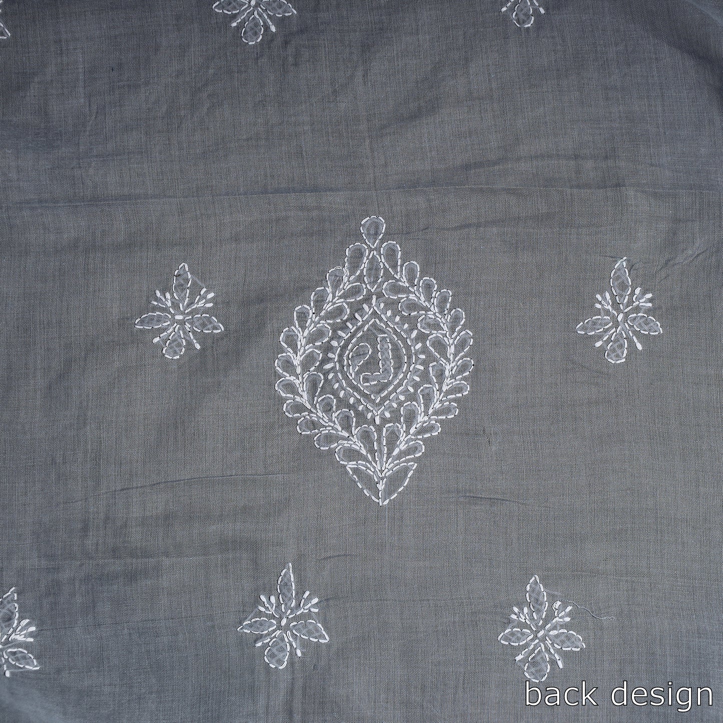 Grey - Lucknow Chikankari with Parsi Style Embroidered Cotton Kurta Material - 2.95 Meter