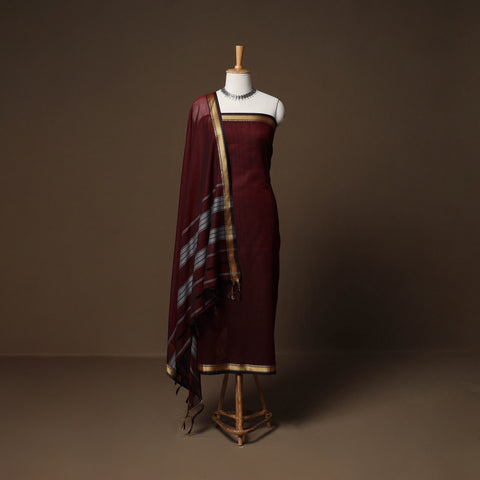 Dharwad Mercerised Cotton 3pc Unstitched Dress Material Suit Set with Woven Border 10