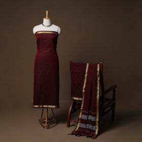 Dharwad Mercerised Cotton 3pc Unstitched Dress Material Suit Set with Woven Border 10