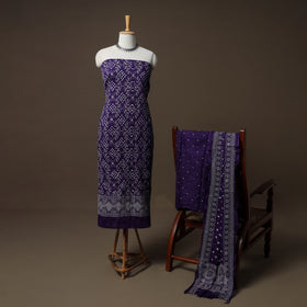 Kutch Bandhani Mirror Work Satin Cotton Unstitched Dress Material: Kurta, Bottom & Dupatta 45