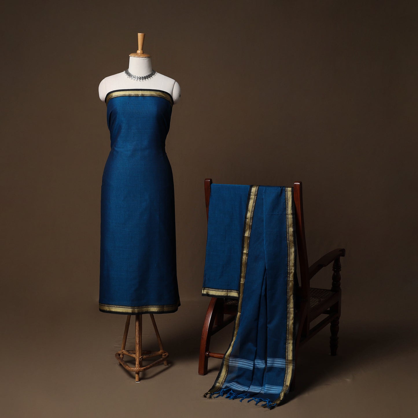 Dharwad Mercerised Cotton 3pc Unstitched Dress Material Suit Set with Woven Border 11