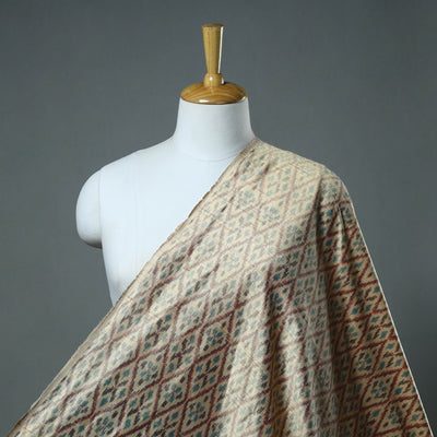 Brown - Pure Handloom Raw Silk Pochampally Ikat Fabric 02