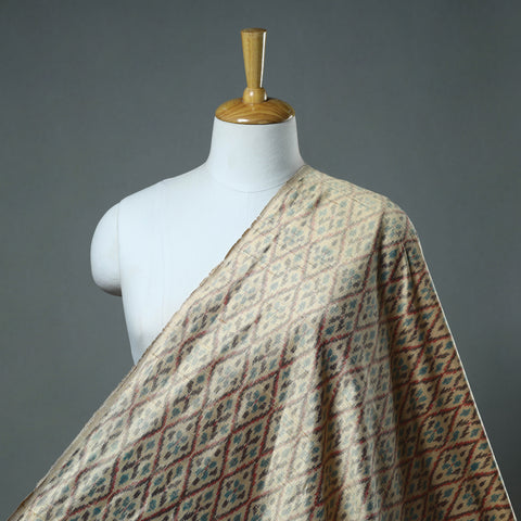 Brown - Pure Handloom Raw Silk Pochampally Ikat Fabric 02