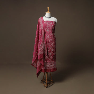 Kutch Bandhani Mirror Work Satin Cotton Unstitched Dress Material: Kurta, Bottom & Dupatta 47