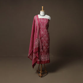 Kutch Bandhani Mirror Work Satin Cotton Unstitched Dress Material: Kurta, Bottom & Dupatta 47
