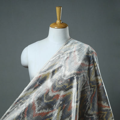 Grey - Pure Handloom Raw Silk Pochampally Ikat Fabric 07