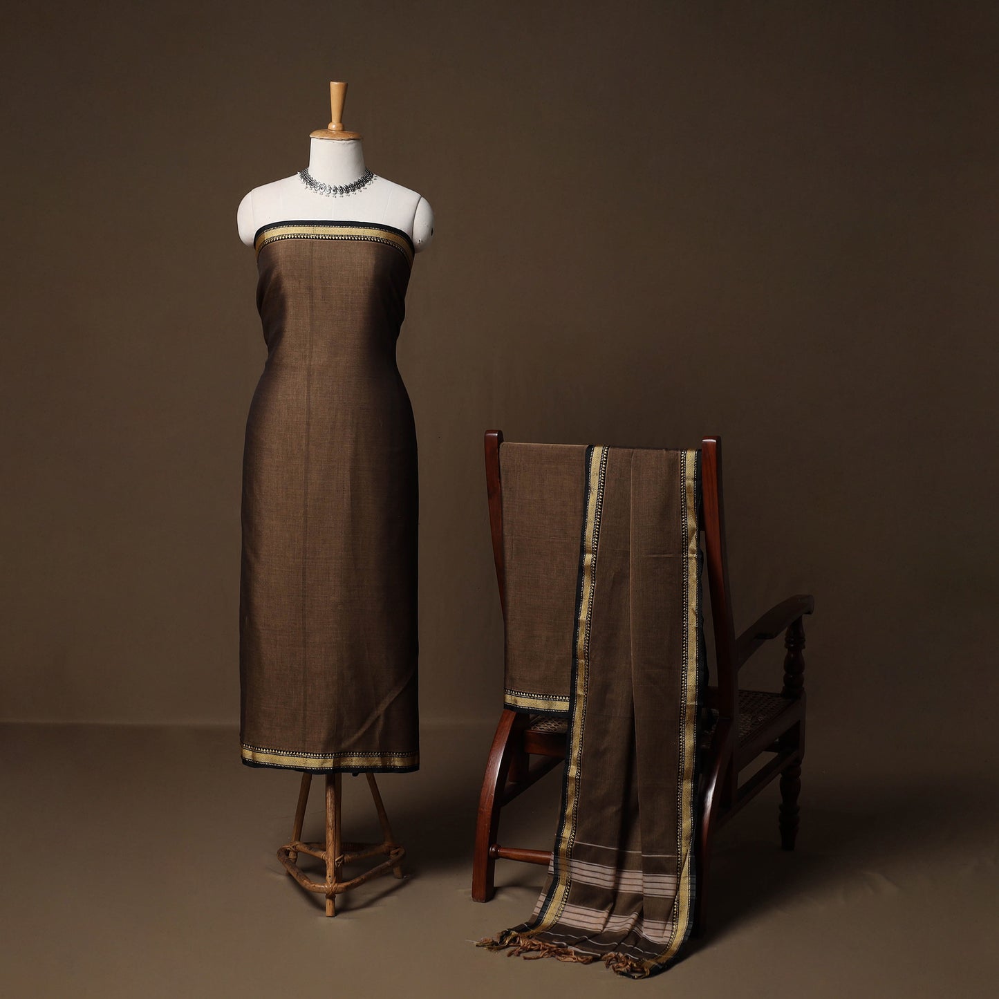 Dharwad Mercerised Cotton 3pc Unstitched Dress Material Suit Set with Woven Border 13