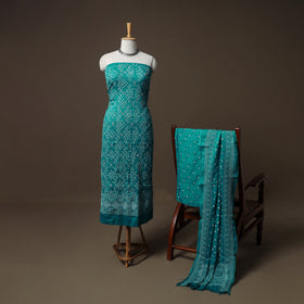 Kutch Bandhani Mirror Work Satin Cotton Unstitched Dress Material: Kurta, Bottom & Dupatta 48