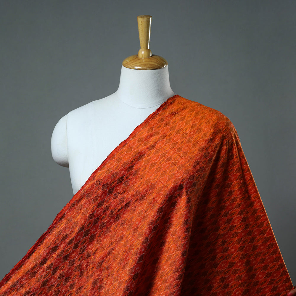 Orange - Pure Handloom Raw Silk Pochampally Ikat Fabric 08