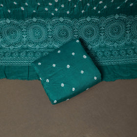 Kutch Bandhani Mirror Work Satin Cotton Unstitched Dress Material: Kurta, Bottom & Dupatta 48