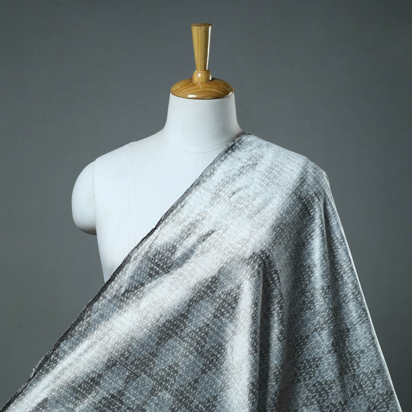 Grey - Pure Handloom Raw Silk Pochampally Ikat Fabric 09