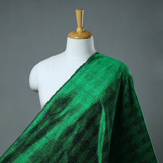 Green - Pure Handloom Raw Silk Pochampally Ikat Fabric 10