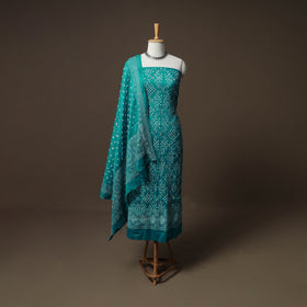 Kutch Bandhani Mirror Work Satin Cotton Unstitched Dress Material: Kurta, Bottom & Dupatta 48