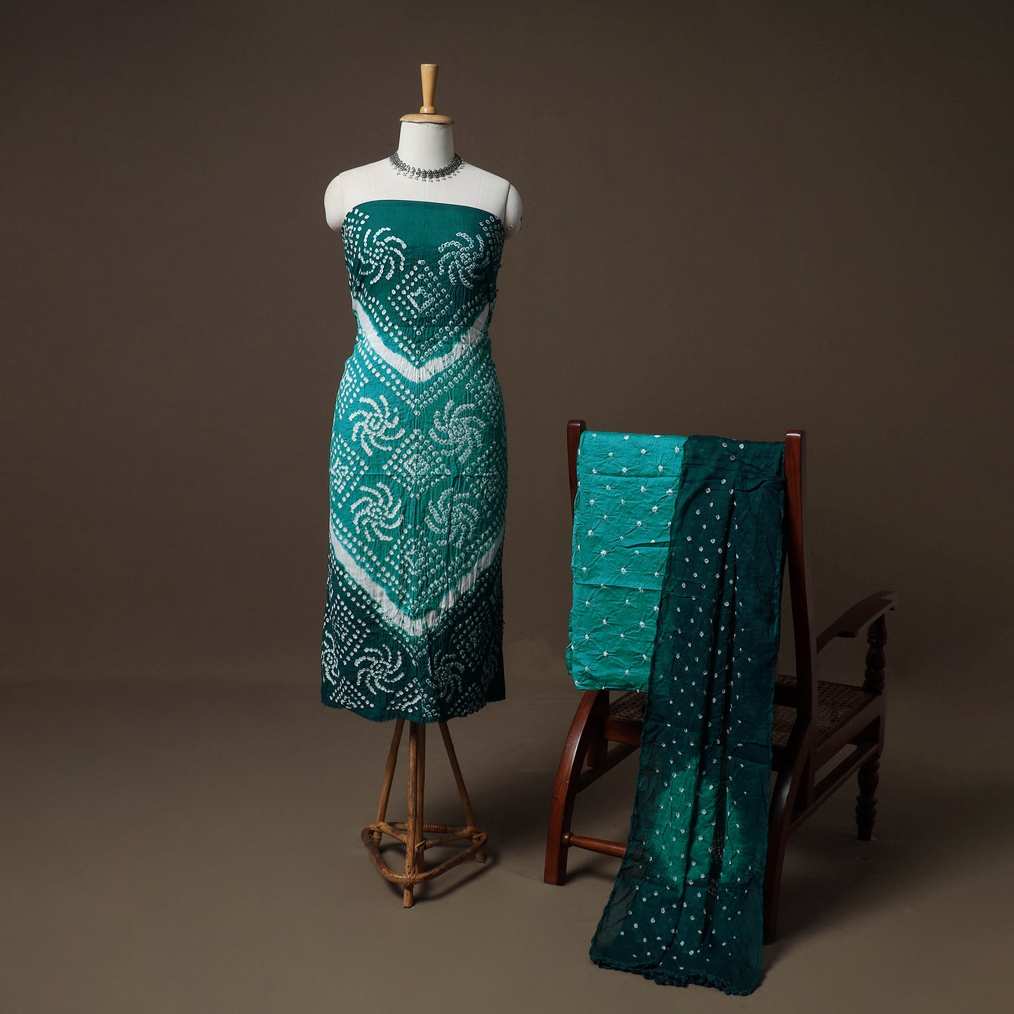 Kutch Bandhani Cotton Unstitched Dress Material: Kurta, Bottom & Crosia Work Dupatta 49