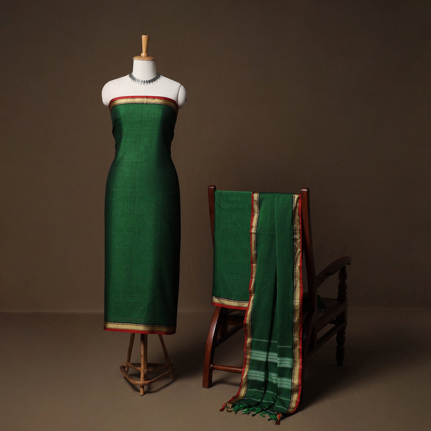 Dharwad Mercerised Cotton 3pc Unstitched Dress Material Suit Set with Woven Border 14