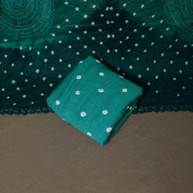 Kutch Bandhani Cotton Unstitched Dress Material: Kurta, Bottom & Crosia Work Dupatta 49