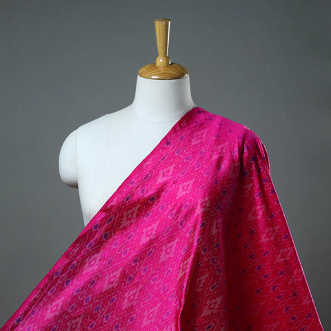 Pink - Pure Handloom Mulberry Silk Pochampally Ikat Fabric 15