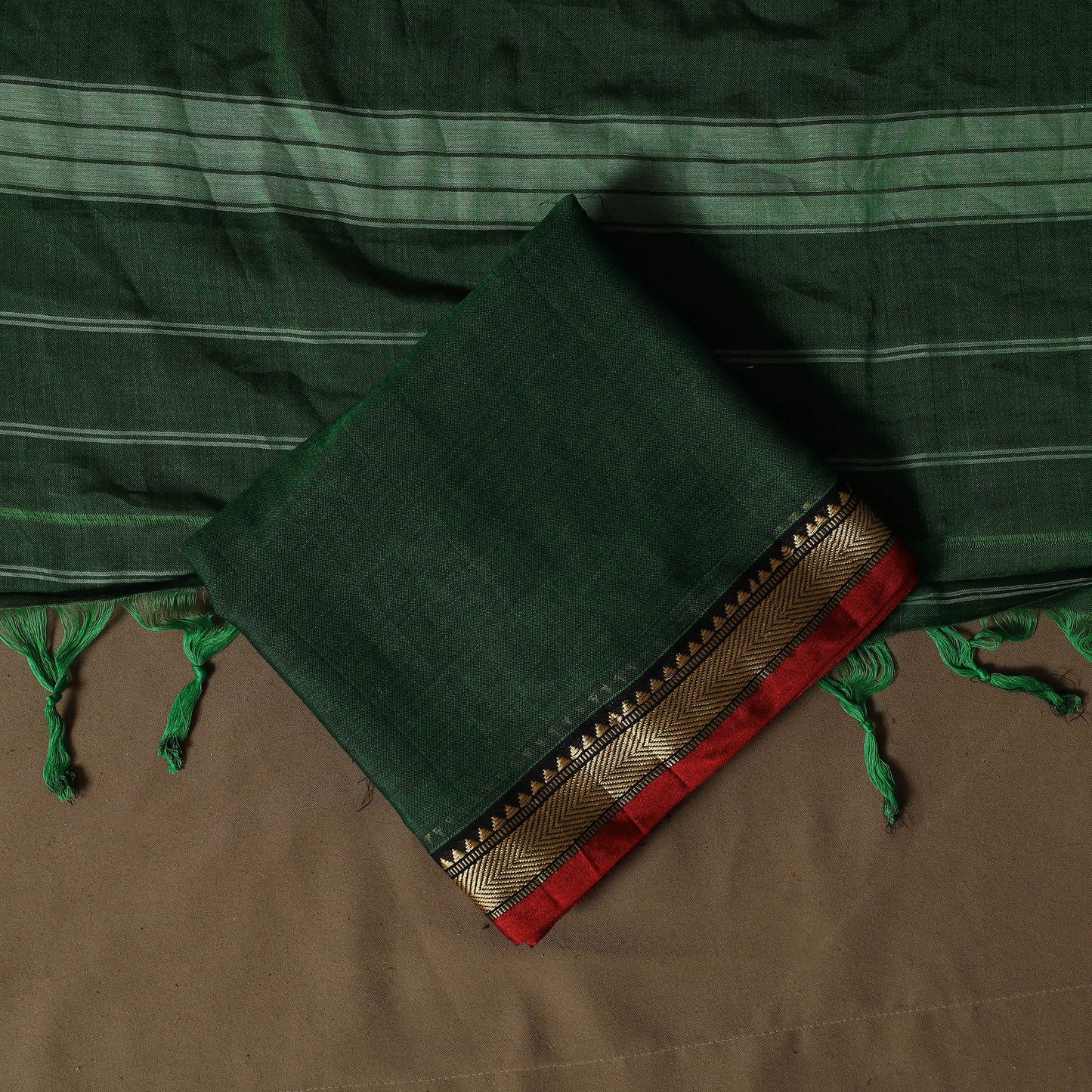 Dharwad Mercerised Cotton 3pc Unstitched Dress Material Suit Set with Woven Border 14