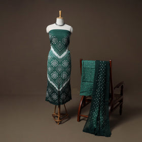 Kutch Bandhani Cotton Unstitched Dress Material: Kurta, Bottom & Crosia Work Dupatta 50
