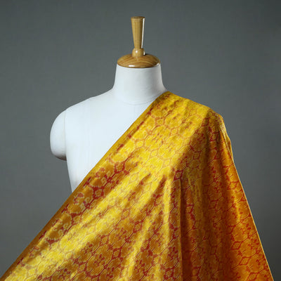 Yellow - Pure Handloom Mulberry Silk Pochampally Ikat Fabric 16