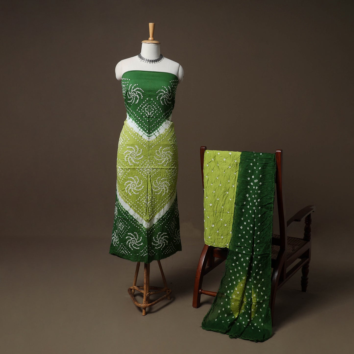 Kutch Bandhani Cotton Unstitched Dress Material: Kurta, Bottom & Crosia Work Dupatta 51