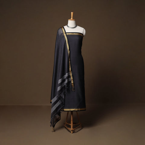 Dharwad Mercerised Cotton 3pc Unstitched Dress Material Suit Set with Woven Border 15