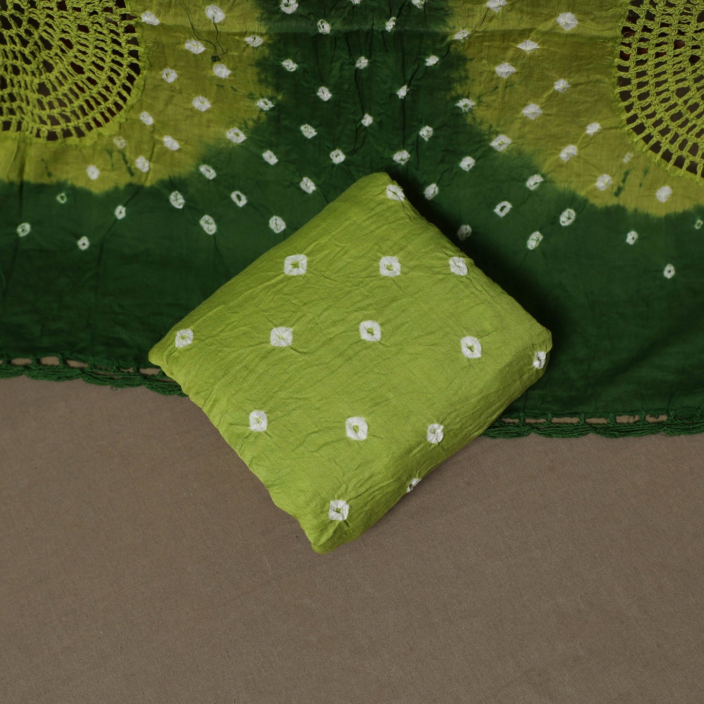 Kutch Bandhani Cotton Unstitched Dress Material: Kurta, Bottom & Crosia Work Dupatta 51