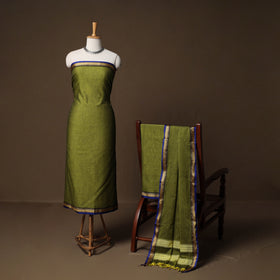 Dharwad Mercerised Cotton 3pc Unstitched Dress Material Suit Set with Woven Border 16