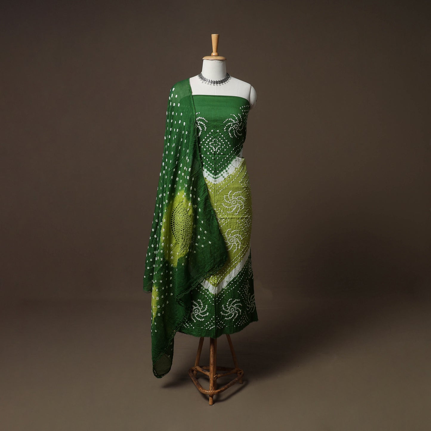 Kutch Bandhani Cotton Unstitched Dress Material: Kurta, Bottom & Crosia Work Dupatta 51