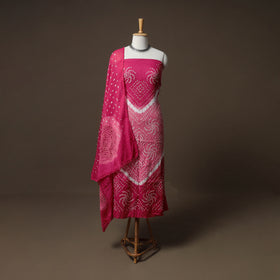 Kutch Bandhani Cotton Unstitched Dress Material: Kurta, Bottom & Crosia Work Dupatta 52