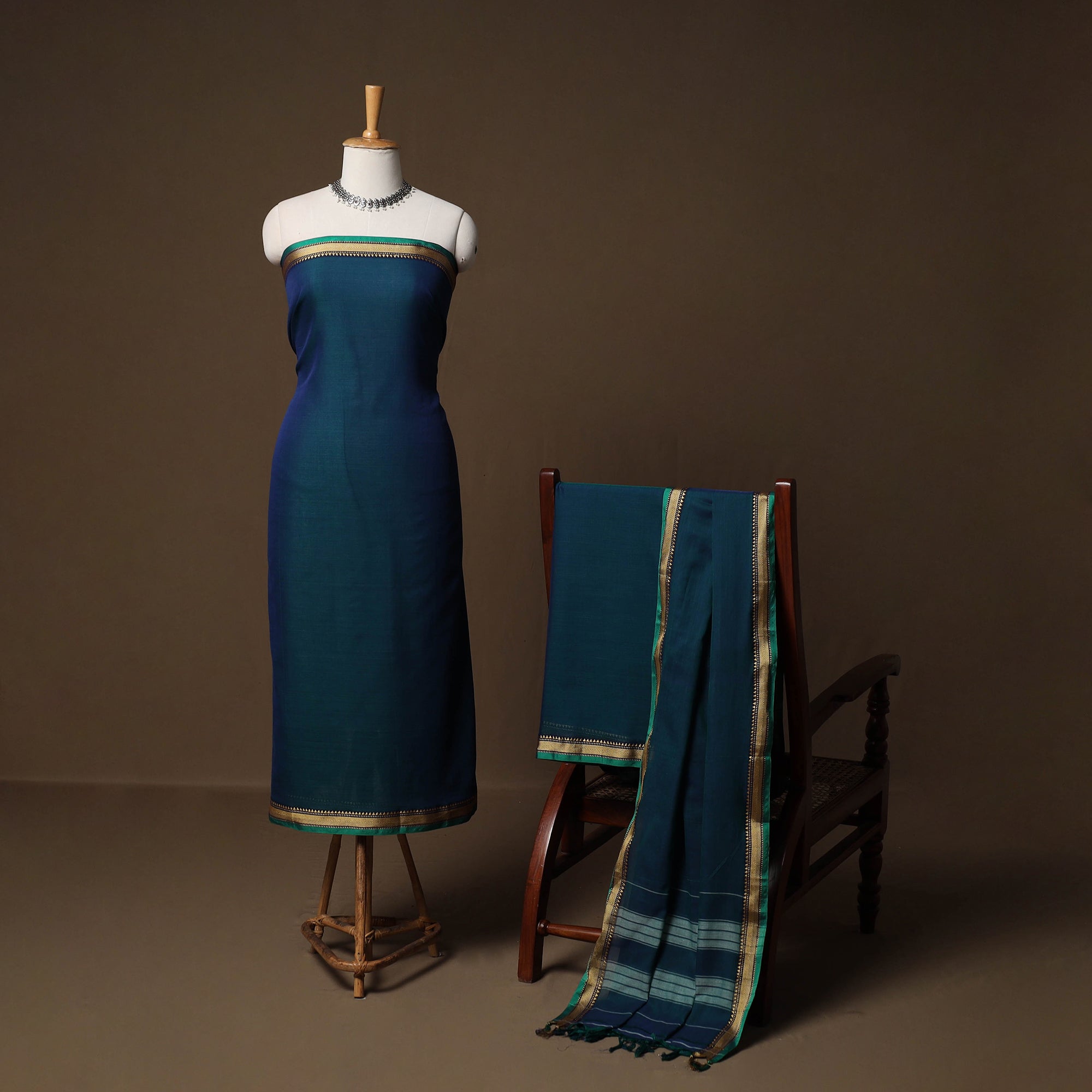 Dharwad Mercerised Cotton 3pc Unstitched Dress Material Suit Set with Woven Border