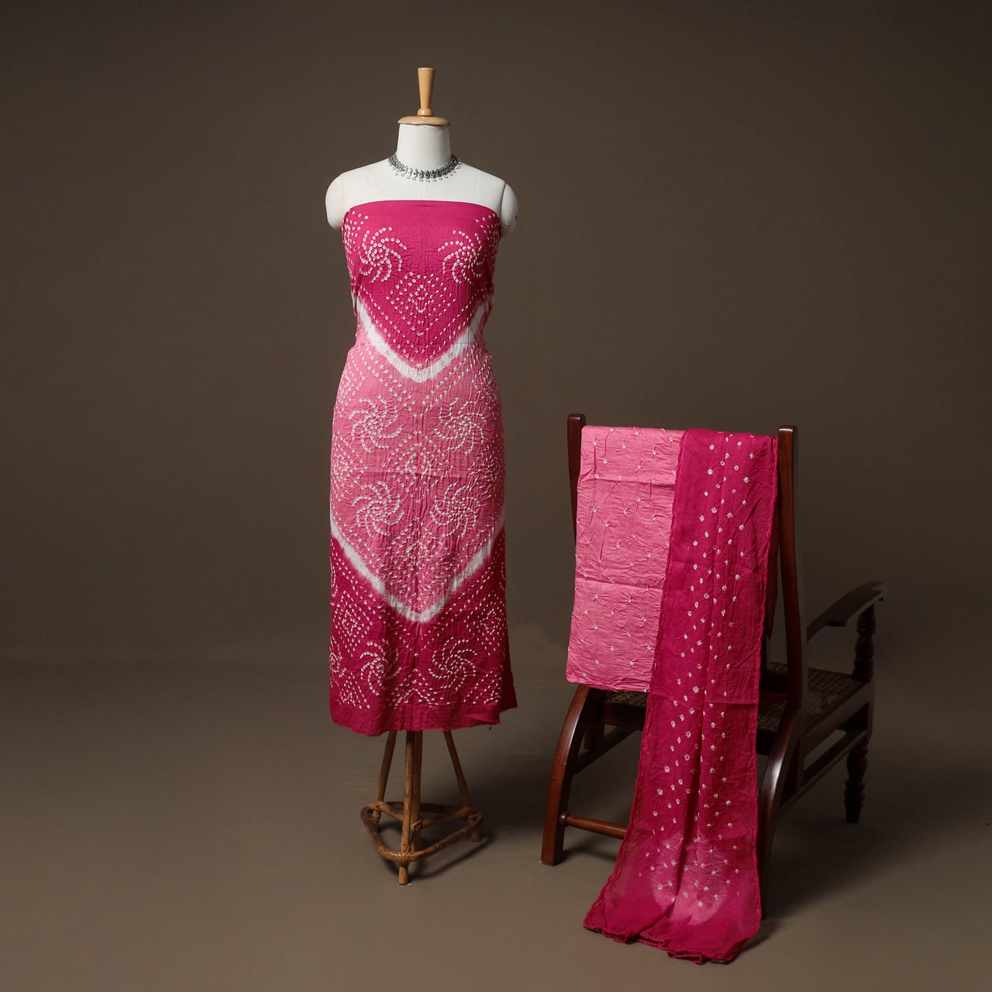 Kutch Bandhani Cotton Unstitched Dress Material: Kurta, Bottom & Crosia Work Dupatta 52