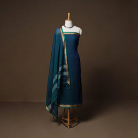Dharwad Mercerised Cotton 3pc Unstitched Dress Material Suit Set with Woven Border 17