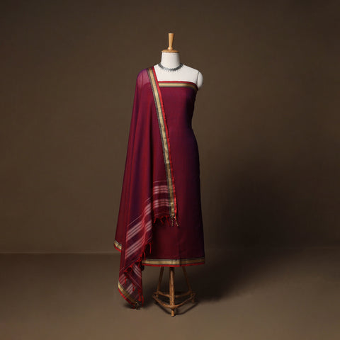 Dharwad Mercerised Cotton 3pc Unstitched Dress Material Suit Set with Woven Border 18
