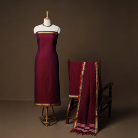Dharwad Mercerised Cotton 3pc Unstitched Dress Material Suit Set with Woven Border 18