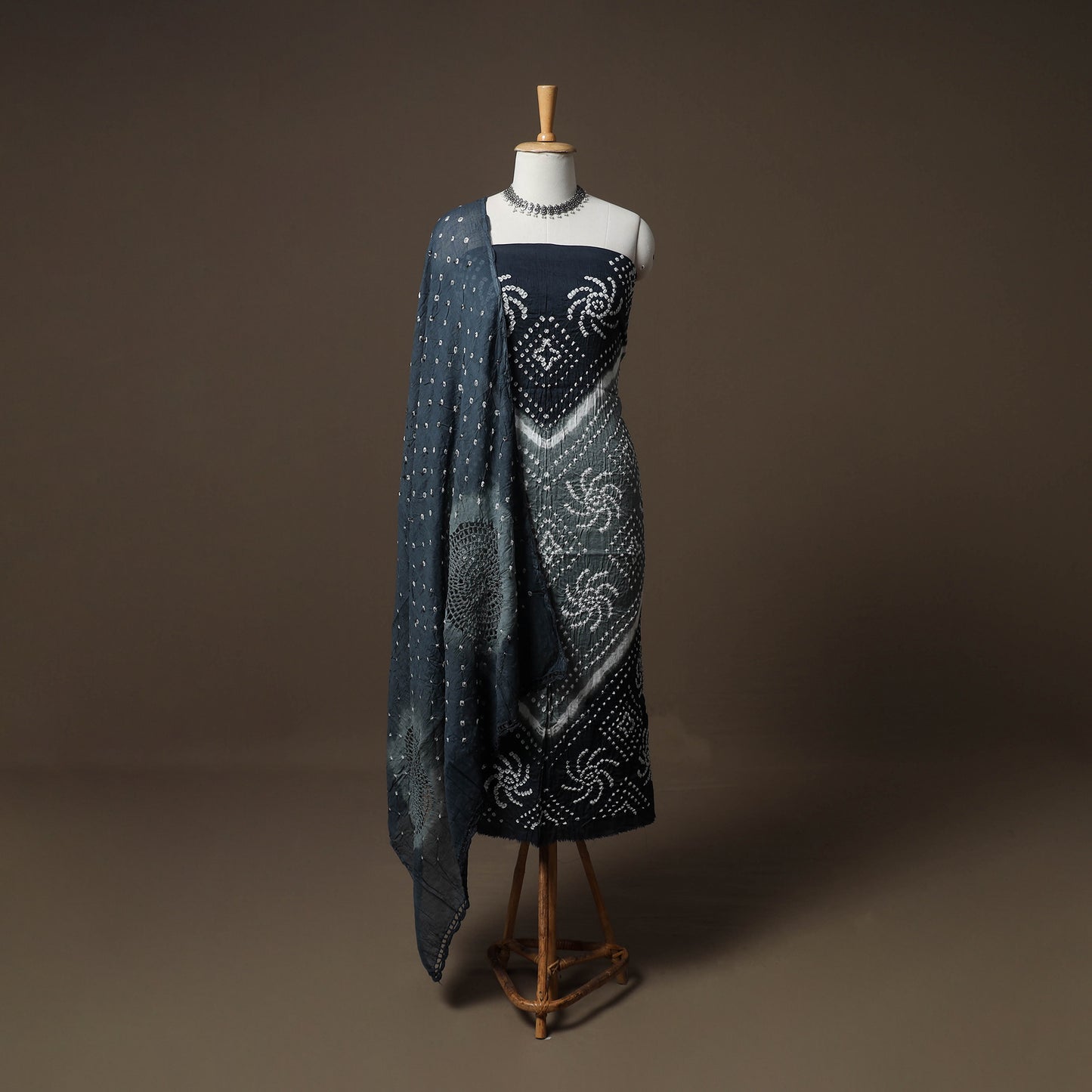 Kutch Bandhani Cotton Unstitched Dress Material: Kurta, Bottom & Crosia Work Dupatta 53