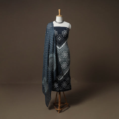 Kutch Bandhani Cotton Unstitched Dress Material: Kurta, Bottom & Crosia Work Dupatta 53