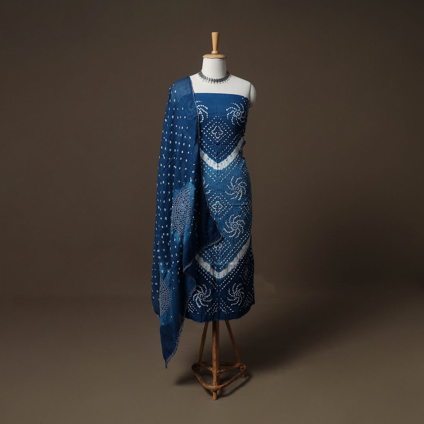 Kutch Bandhani Cotton Unstitched Dress Material: Kurta, Bottom & Crosia Work Dupatta 54