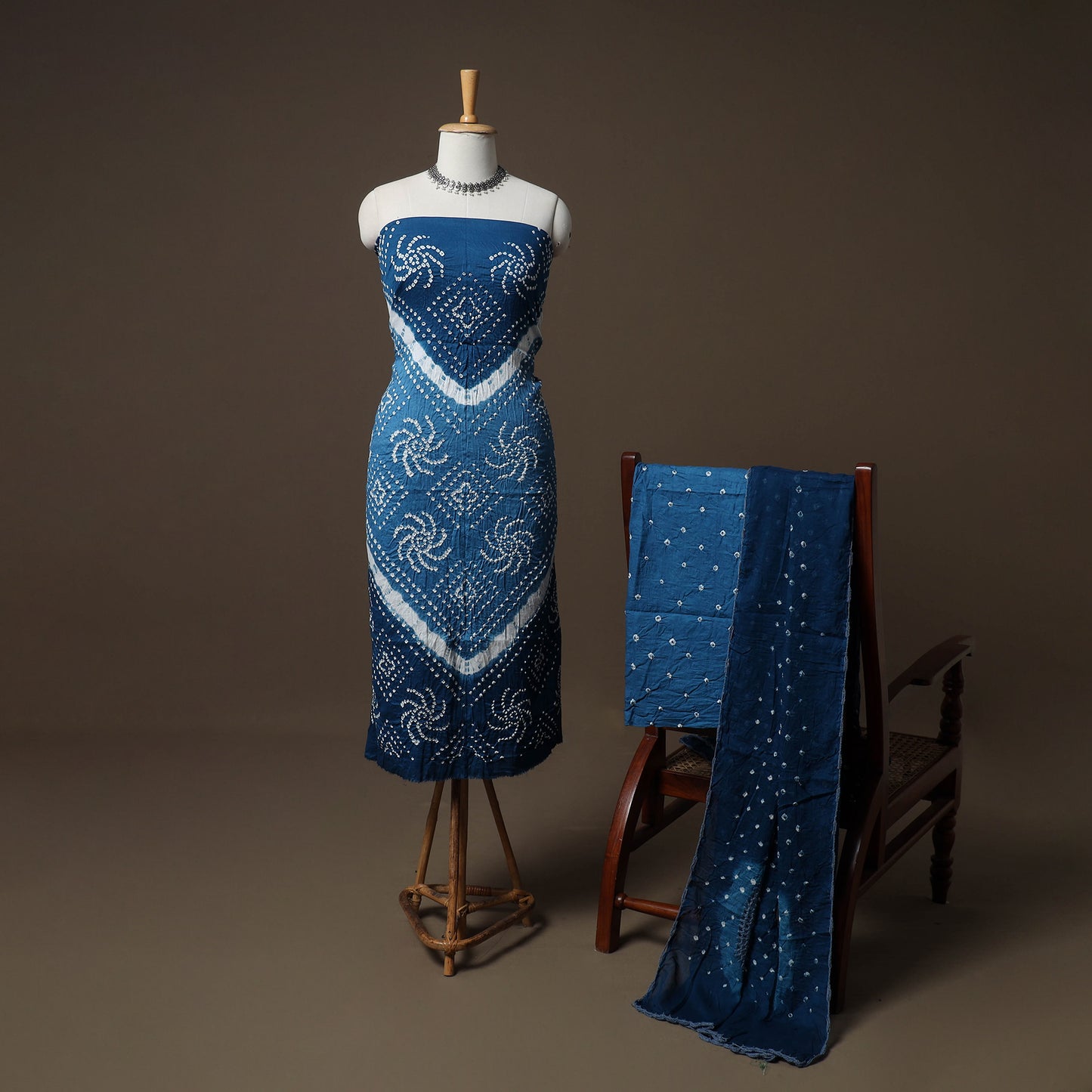 Kutch Bandhani Cotton Unstitched Dress Material: Kurta, Bottom & Crosia Work Dupatta 54