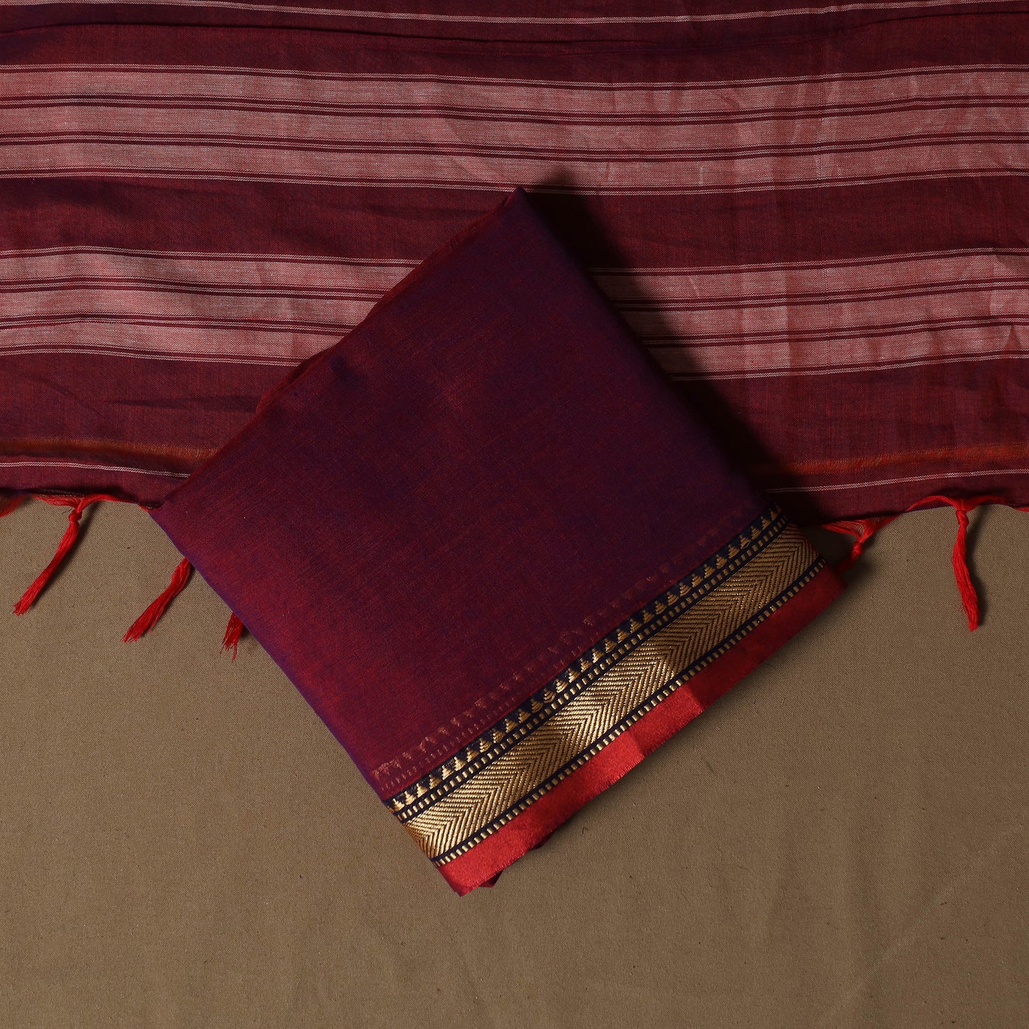 Dharwad Mercerised Cotton 3pc Unstitched Dress Material Suit Set with Woven Border 18