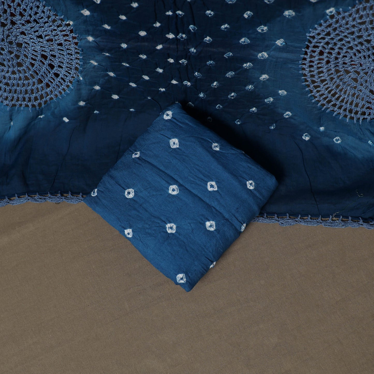 Kutch Bandhani Cotton Unstitched Dress Material: Kurta, Bottom & Crosia Work Dupatta 54