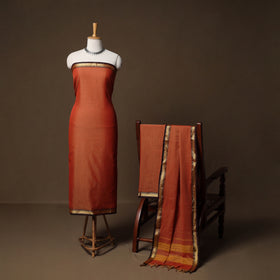 Dharwad Mercerised Cotton 3pc Unstitched Dress Material Suit Set with Woven Border 19