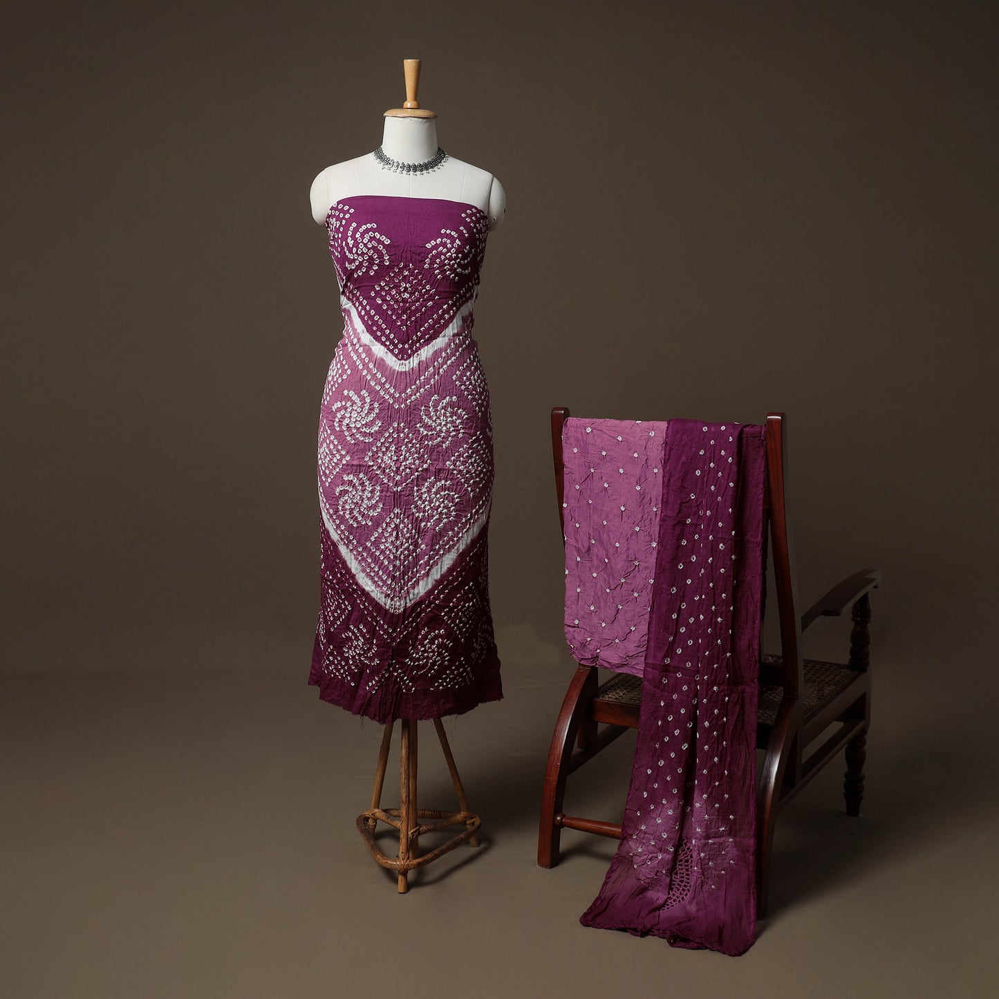 Kutch Bandhani Cotton Unstitched Dress Material: Kurta, Bottom & Crosia Work Dupatta 55