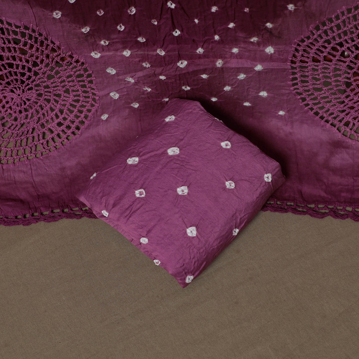 Kutch Bandhani Cotton Unstitched Dress Material: Kurta, Bottom & Crosia Work Dupatta 55