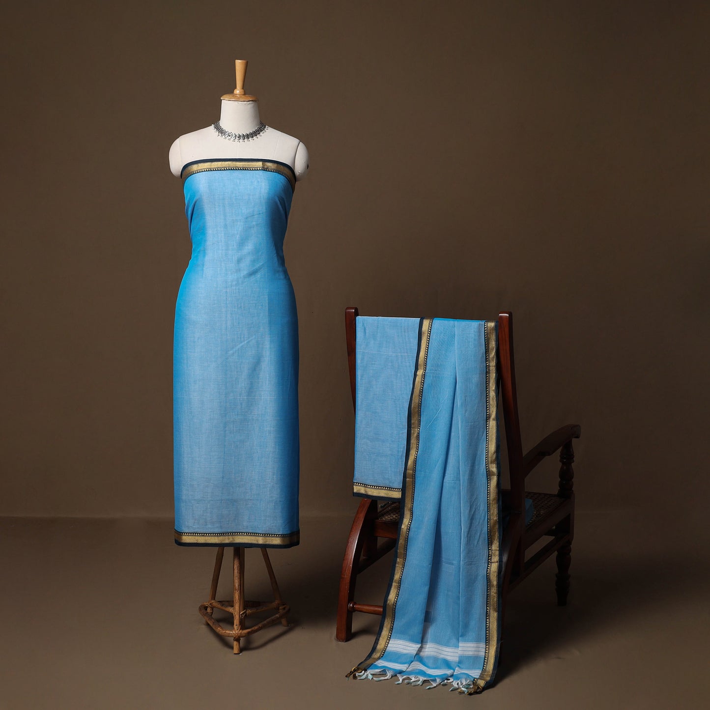 Dharwad Mercerised Cotton 3pc Unstitched Dress Material Suit Set with Woven Border 20