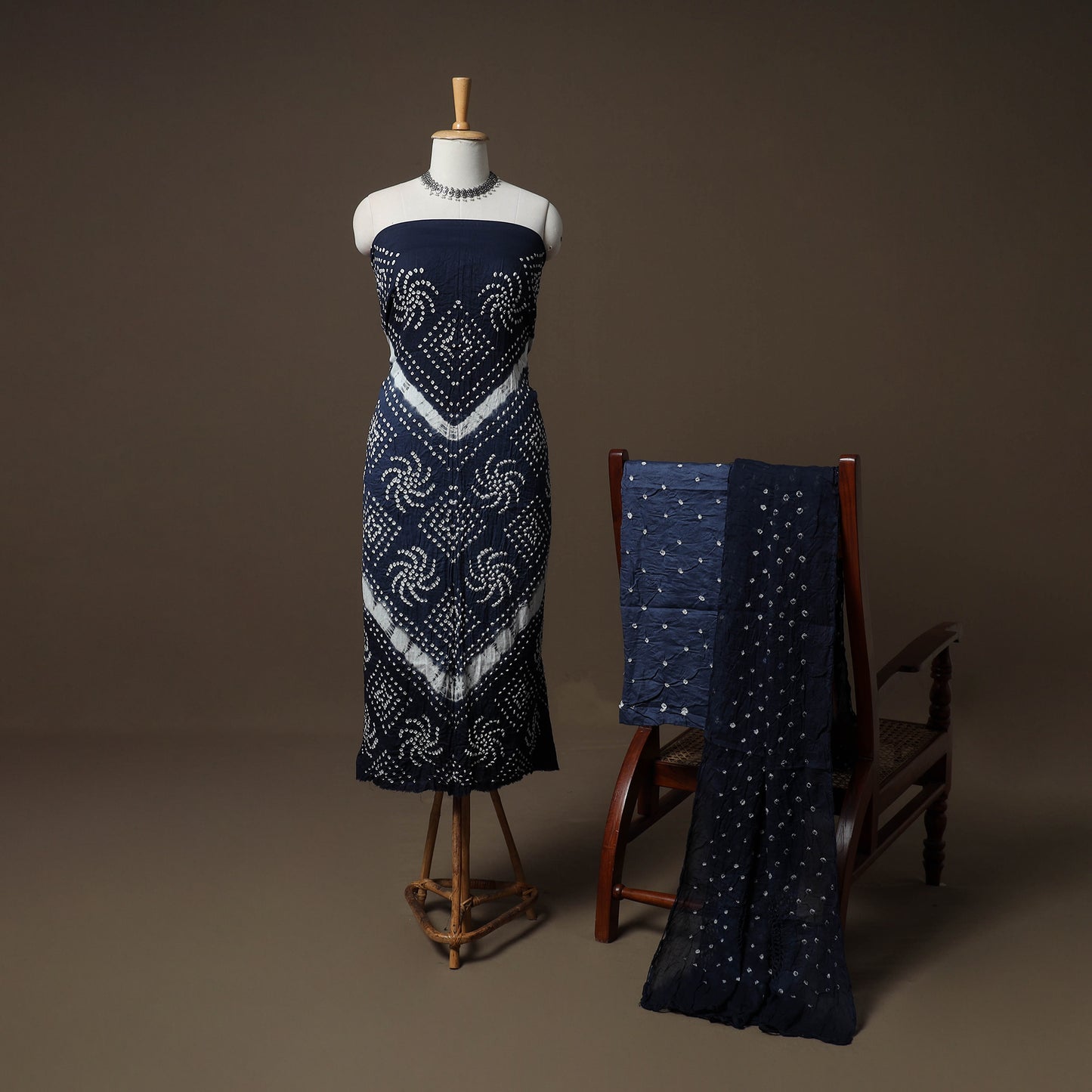 Kutch Bandhani Cotton Unstitched Dress Material: Kurta, Bottom & Crosia Work Dupatta 56