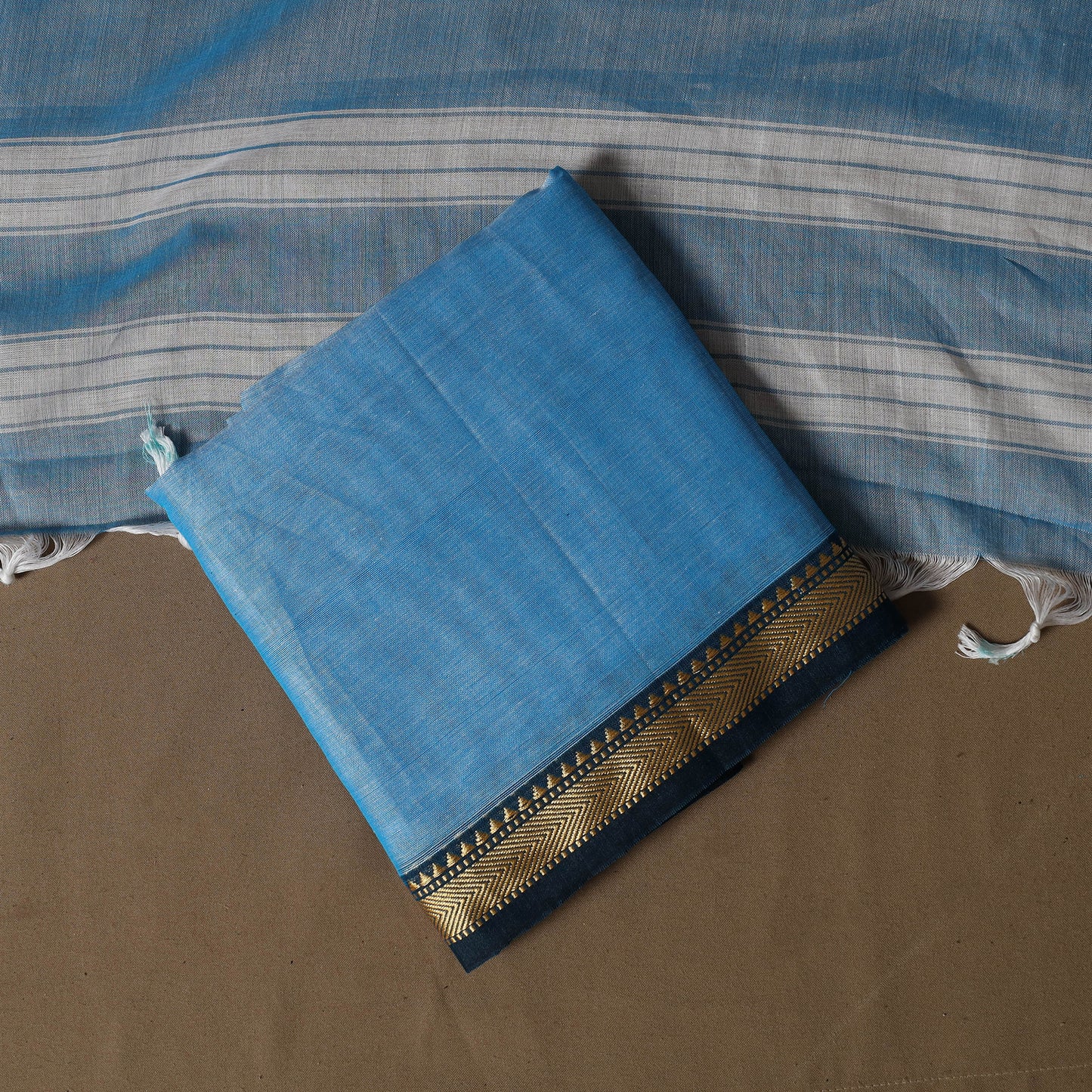 Dharwad Mercerised Cotton 3pc Unstitched Dress Material Suit Set with Woven Border 20