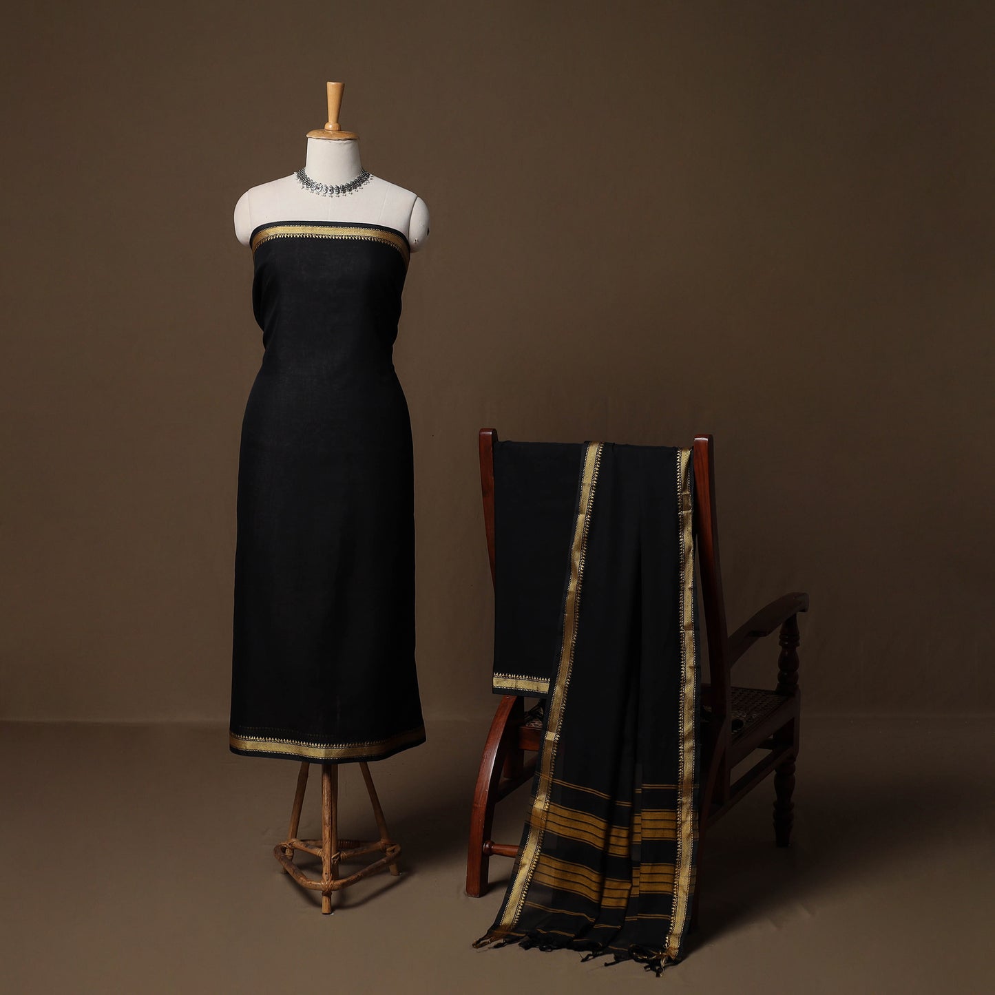 Dharwad Mercerised Cotton 3pc Unstitched Dress Material Suit Set with Woven Border 21